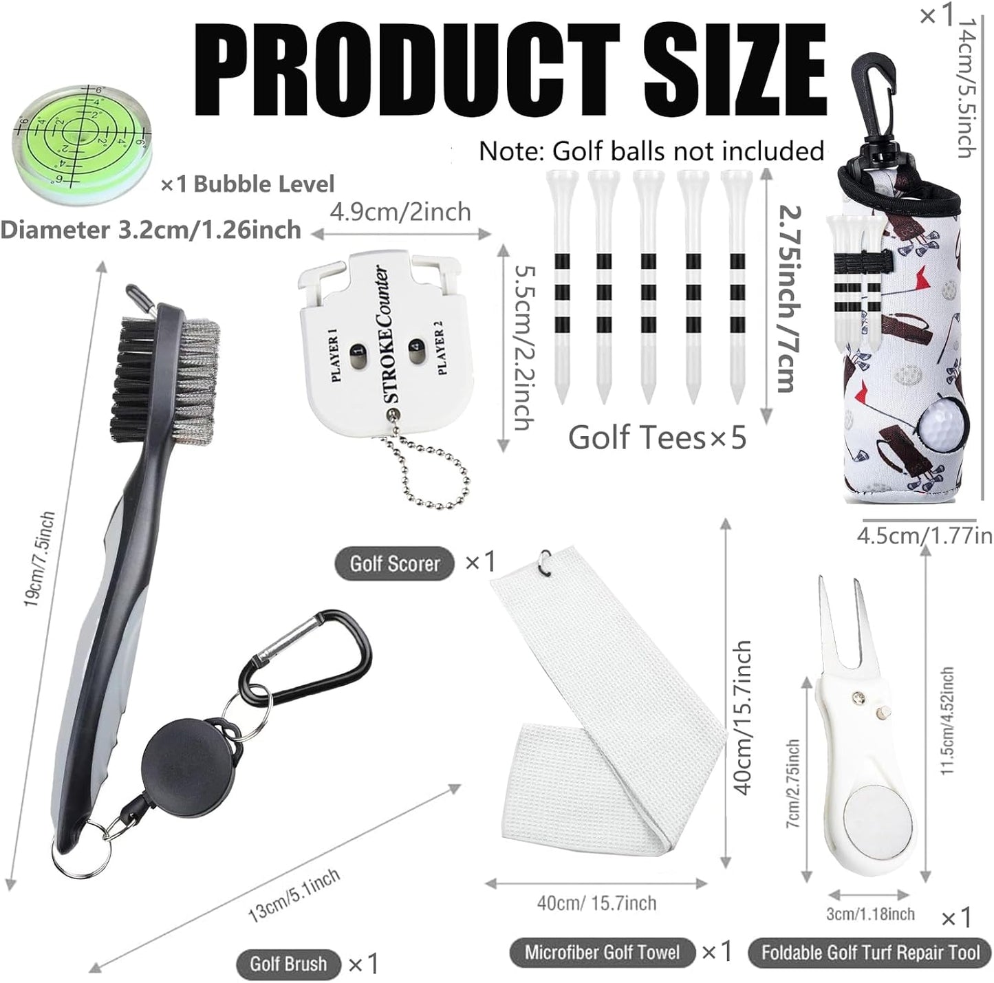 11 Pcs Golf Accessories Kit, Include Golf Tees Golf Towel Golf Ball Bag with Hook Cleaner Brush Golf Ball Marker Golf Divot Tool Golf Score Counter