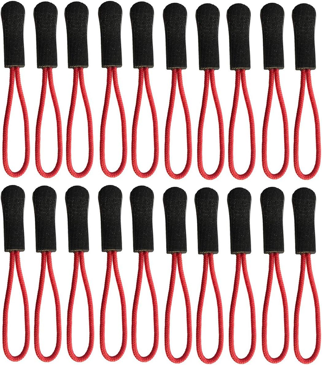 20PCS Replacement Zipper Pulls Zip Cord Puller Slider for Bags Tent Clothes (Red)