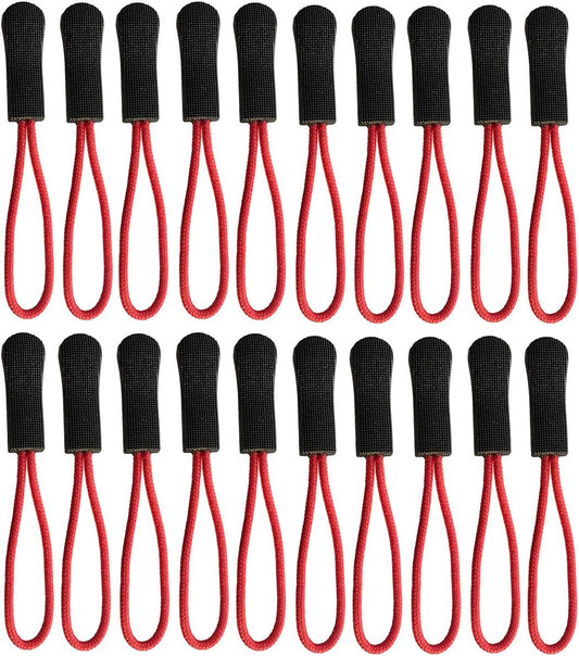 20PCS Replacement Zipper Pulls Zip Cord Puller Slider for Bags Tent Clothes (Red)
