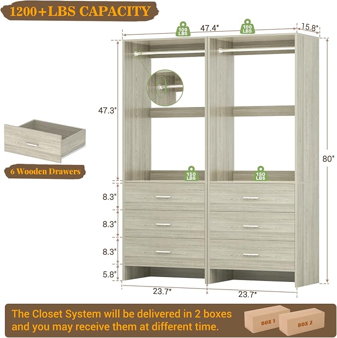 Aheaplus Closet System Closet Organizer, Wood Closet Organizer System, Walk-in - Image 7