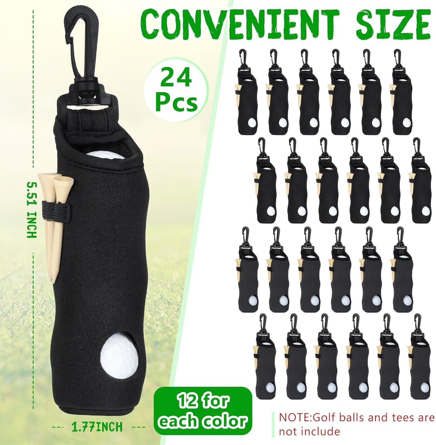 24 Pcs Golf Ball Holder Pouch with Tee Holder Keychain Belt Clip Hook Golf Carry Bag for Women Ladies Man Gifts
