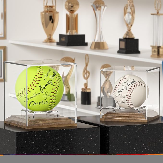 Softball Display Case Walnut Wood Base Acrylic Softball Case Display Softball - Image 3