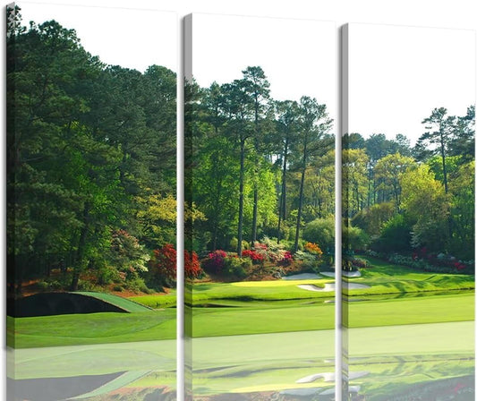 Augusta National Golf Course Wall Art for Living Room Bedroom Home Decoraitons USA Golf Course Pictures Posters Framed Artwork Canvas Prints Ready to Hang(12''W x 24''H x3)
