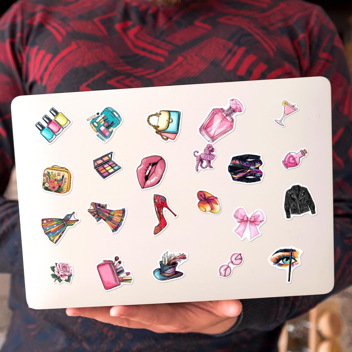 108Pcs Beauty Fashion Makeup Stickers for Girls and Women Vinyl Waterproof Decals Laptop Phone Scrapbook Journal Cute Cosmetic Accessory Themed Sticker Pack Skateboard