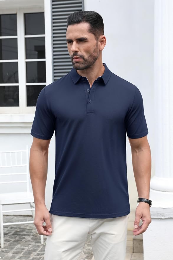 MAGCOMSEN Men's Polo Shirts Short Sleeve Cotton Pique 3 Button Classic Fit - Image 4
