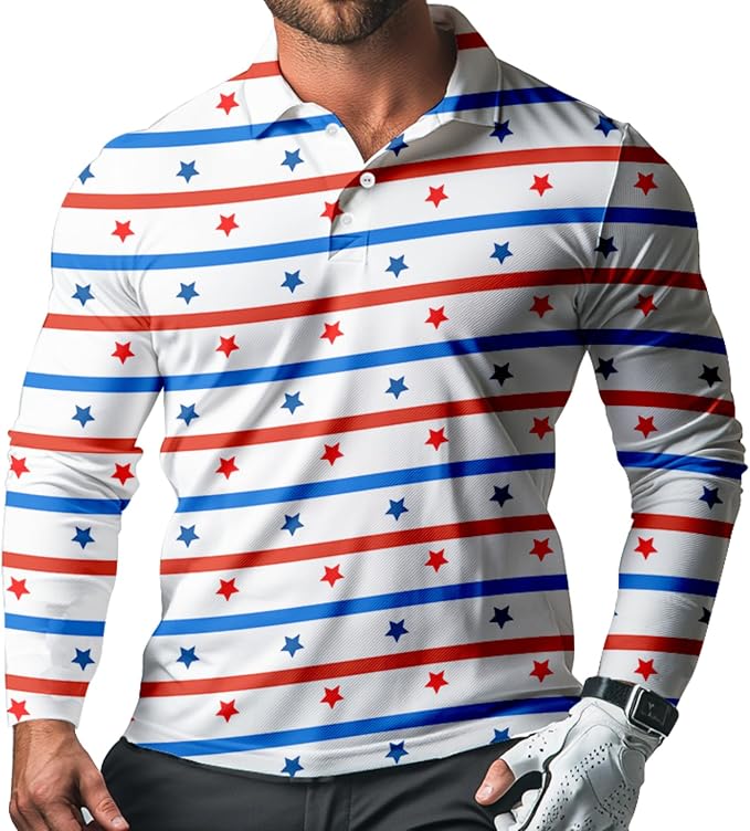 Men's Long Sleeve Golf Shirt Quick Dry 3 Button Work Fishing Outdoor Casual by SQPO