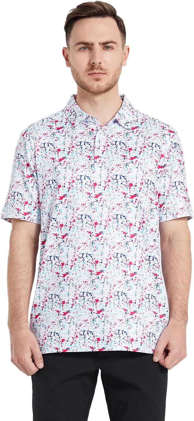Golf Shirts for Men Dry Fit Short Sleeve Print Performance Moisture Wicking - Image 2