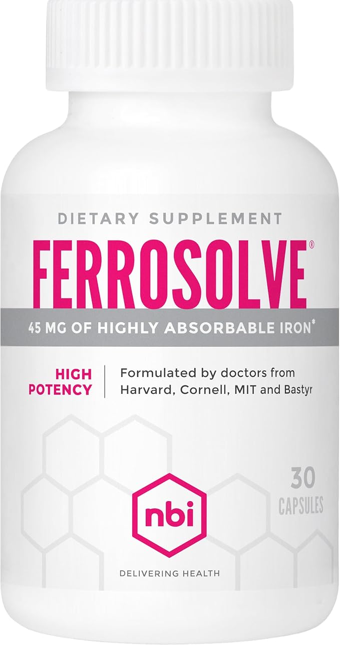 NBI FerroSolve, Best Absorption Iron Supplement 45 mg | High Potency | GI Safe by NBI