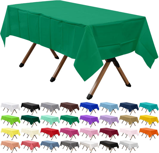 2 Pack Emerald Green Premium Plastic Tablecloth Rectangle 54 x 108 Inches Reusable Oliver Dark Green Decorative Table Cover for Dining, Wedding, Party, Indoor and Outdoor use