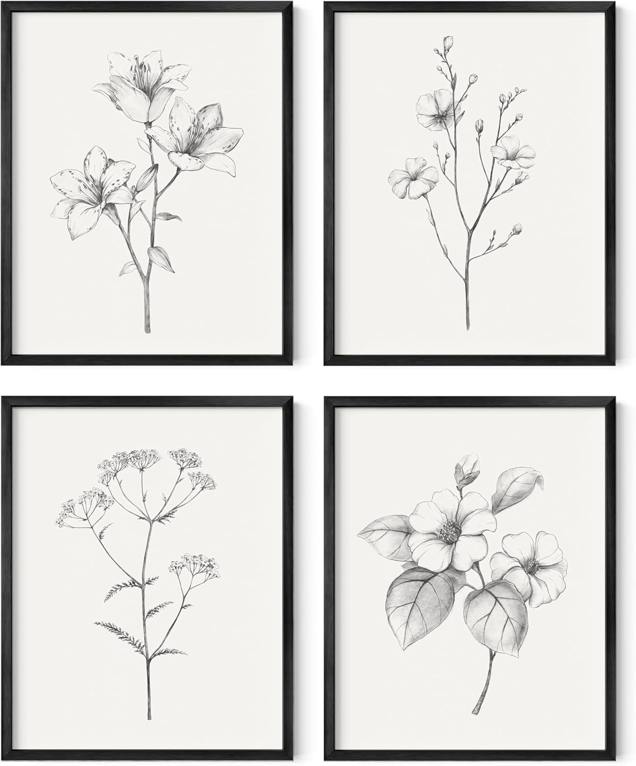 HAUS AND HUES Vintage Botanical Prints - Set of 4 Farmhouse Bedroom Wall Decor, Rustic Art for Bathroom, Farmhouse Decor Pictures for Living Room, Boho Decor (Black Aluminum Frame, 11x14)