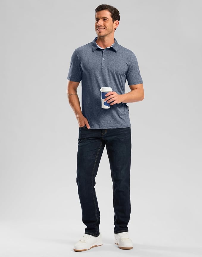Golf Shirts Heather Polo Short Sleeve Dry Fit Lightweight Moisture Wicking - Image 6