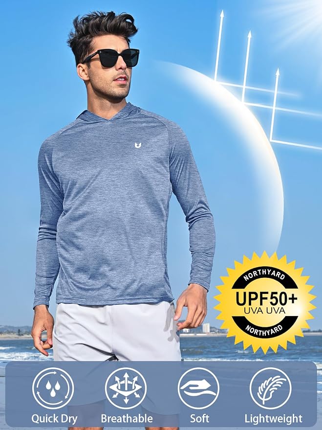 NORTHYARD Men's UPF 50+ Hoodie Shirts Long Sleeve Sun Protection Fishing Swim - Image 2