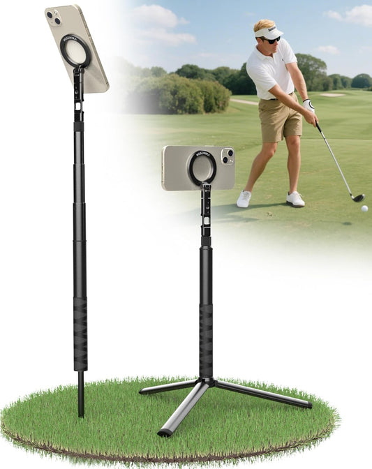 Golf Tripod & Monopod Magnetic Phone Holder Golf Selfie Stick Tripod Ground Mount to Record Golf Swing Adjustable Golf Stick Aluminum Golf Swing Training Aid Compatible with iPhone Android