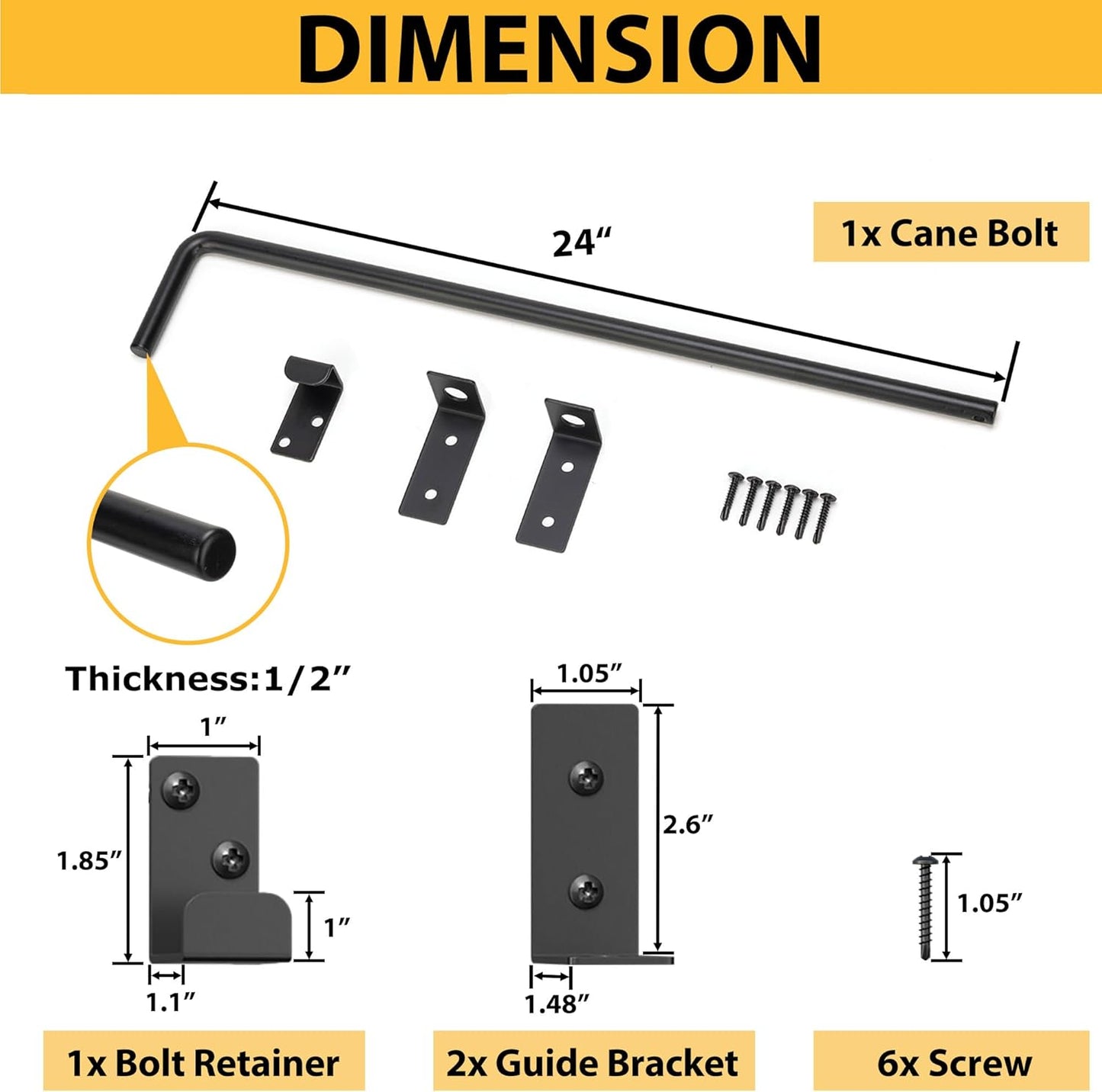 24" Heavy Duty Cane Bolts for Gates with Upgraded Square Hardware Gate Drop Rod with Black Finish for Wood PVC Vinyl Fences Gates, Double Doors-1 Pack