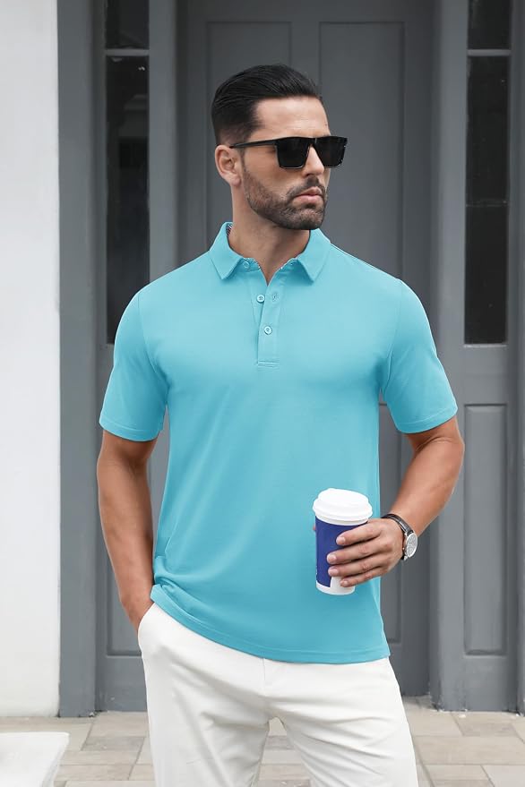 MAGCOMSEN Men's Polo Shirts Short Sleeve Cotton Pique 3 Button Classic Fit - Image 2