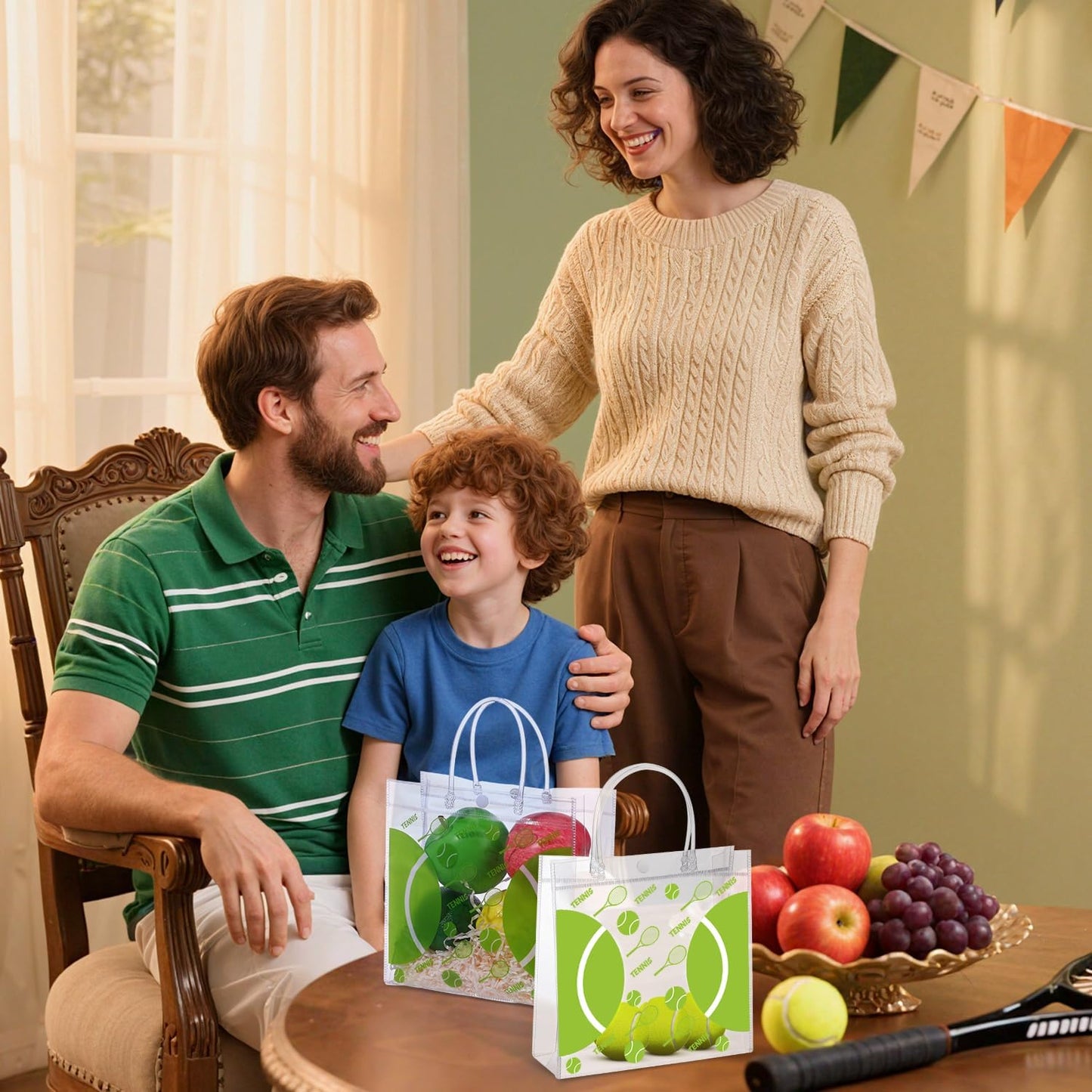 24 Pieces Tennis Clear PVC Gift Bag with Handles Tennis Transparent Treat Goodie Bags 8 x 8 x 3.2Inch Sport Theme Party Favor Bag for Birthday Holiday Sports Team (tennis)