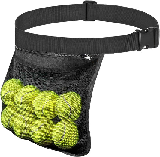 AccEncyc Tennis Ball Holder Ball Bag, Adjustable Pickleball Waist Pouch Holder, Pickleball Bags Holding 8-10 Tennis or Pickleball, Waist Hip Bag for Tennis, Cycling, Golf