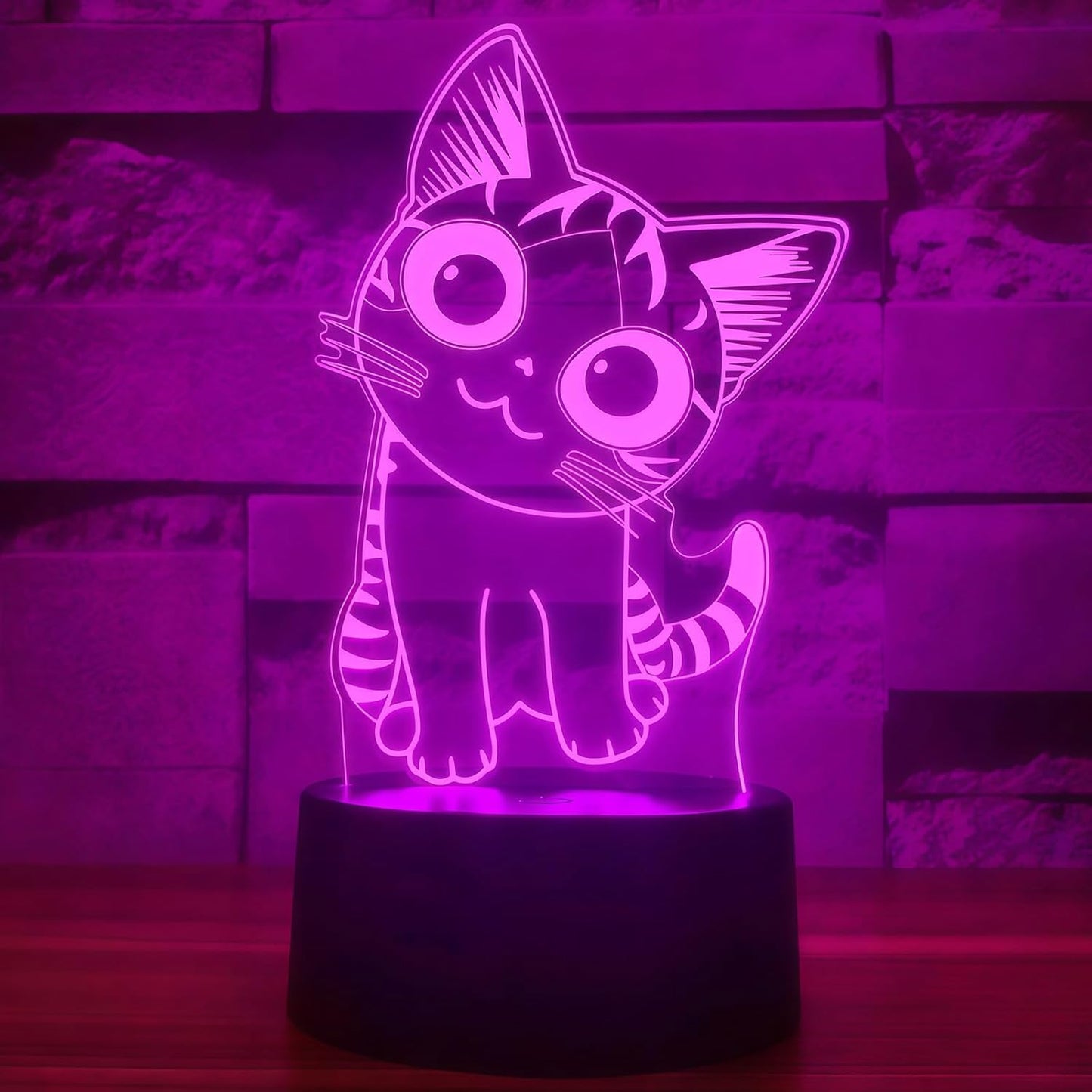 i-CHONY Cat Gift Night Light for Kids,Auto 7 Colors Changing Anime Table Lamp,3D Illusion Bedside Lamp,Cute Cat Gifts for Women Teens Boys Girls Birthday Christmas Gifts