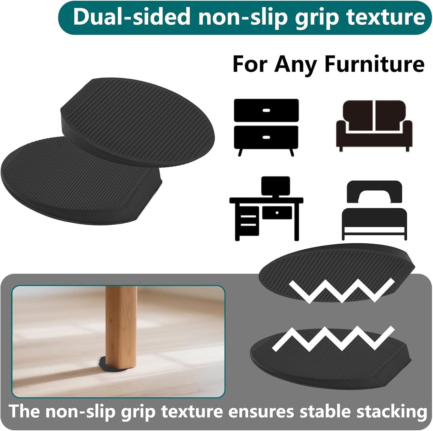 Jayen Rubber Shims 20 Pack – Non-Slip Furniture Levelers & Stackable Wedges for Tables, Toilets, Appliances & More – DIY Home Improvement, Black