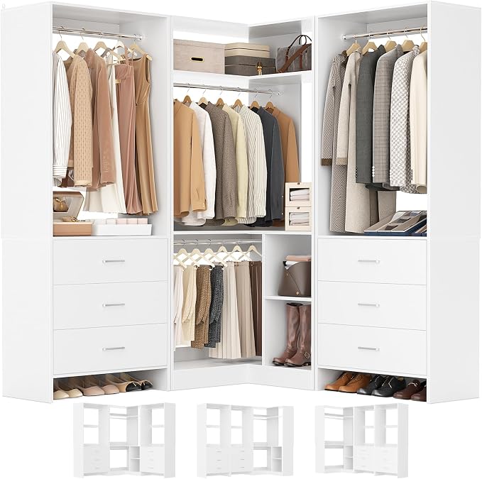 Aheaplus Closet System with 6 Drawers, 4 Hanging Rods & Corner Tower, Corner by Aheaplus