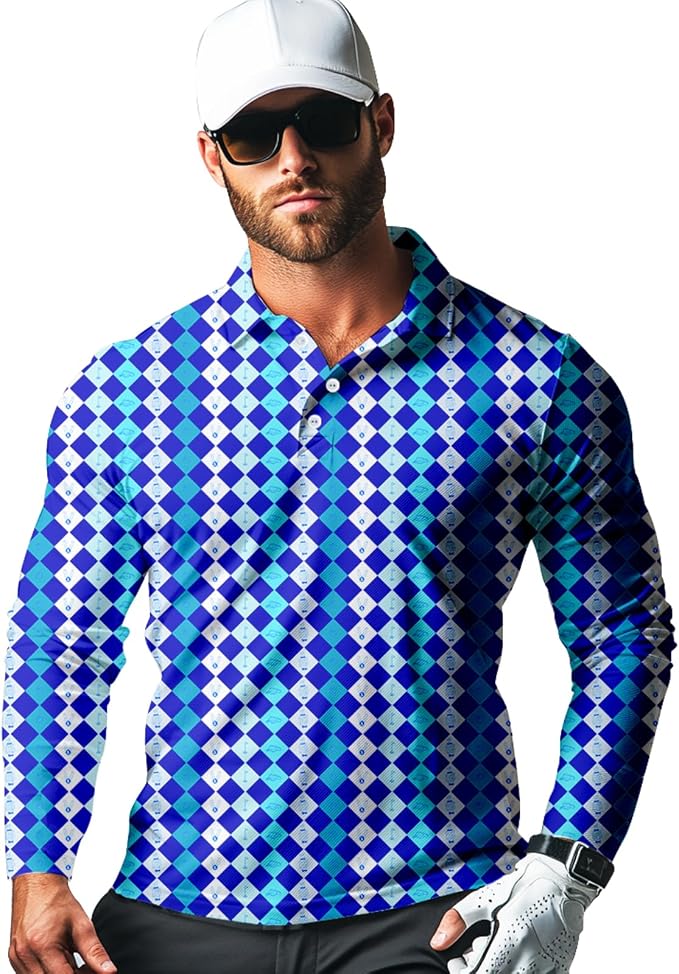 Men's Long Sleeve Golf Shirt Quick Dry 3 Button Work Fishing Outdoor Casual by SQPO
