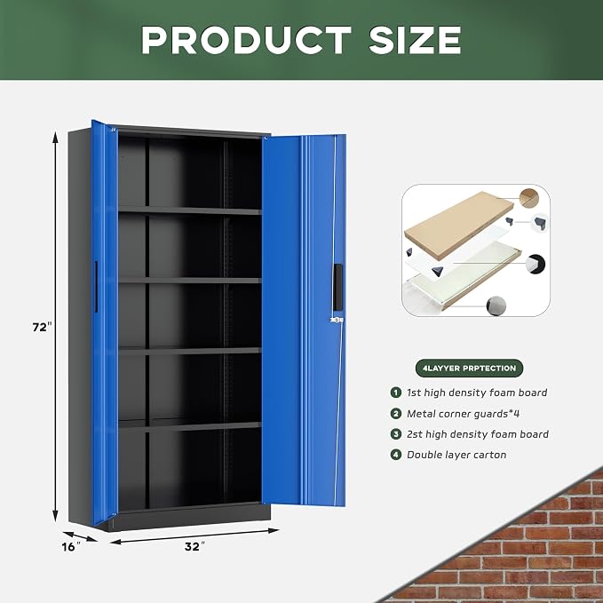Greenvelly Metal Garage Storage Cabinet, Tall Cabinets - Image 3