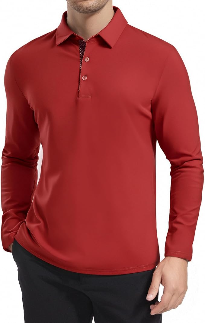 Alex Vando Mens Golf Shirt Moisture Wicking Quick-Dry Solid Long Sleeve Polo - Image 2