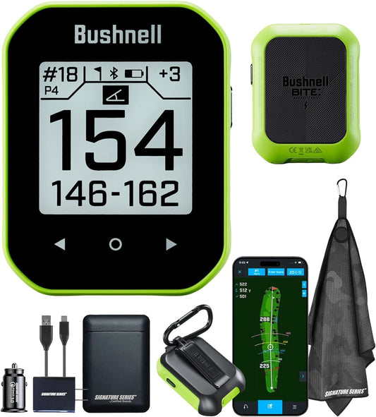 Bushnell Golf Phantom 3 Slope GPS Handlheld (Green) | 38,000+ Courses, Slope Compensation, Hazard Info, Distance Calculator, Scorekeeping, Magnet Mount, Touchscreen | Signature Series Power Bundle