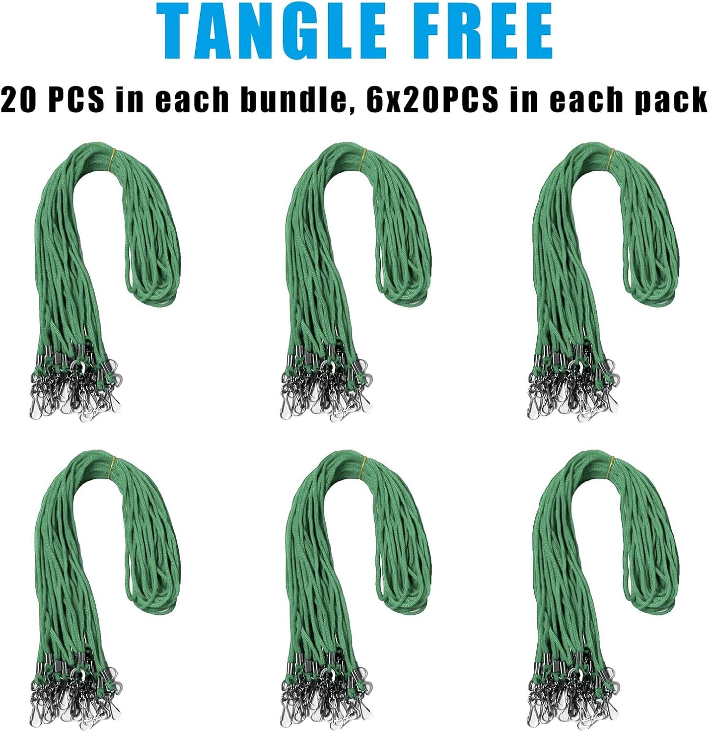 120 Pcs Green Lanyards Premium Bulk Lanyards Round 36" with Swivel J Hook for ID Name Badge Holder, VIP, School, Kids, Coach, Conference, Festival and Hang Keys