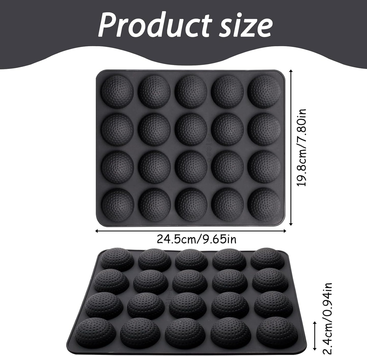 2 Pcs Golf Ball Chocolate Mold Tray, 20 Cavity Nonstick 3D Golf Ball Silicone Molds for Cake Decoration Cake Pop Ice Cube Hot Cocoa Bomb, Black