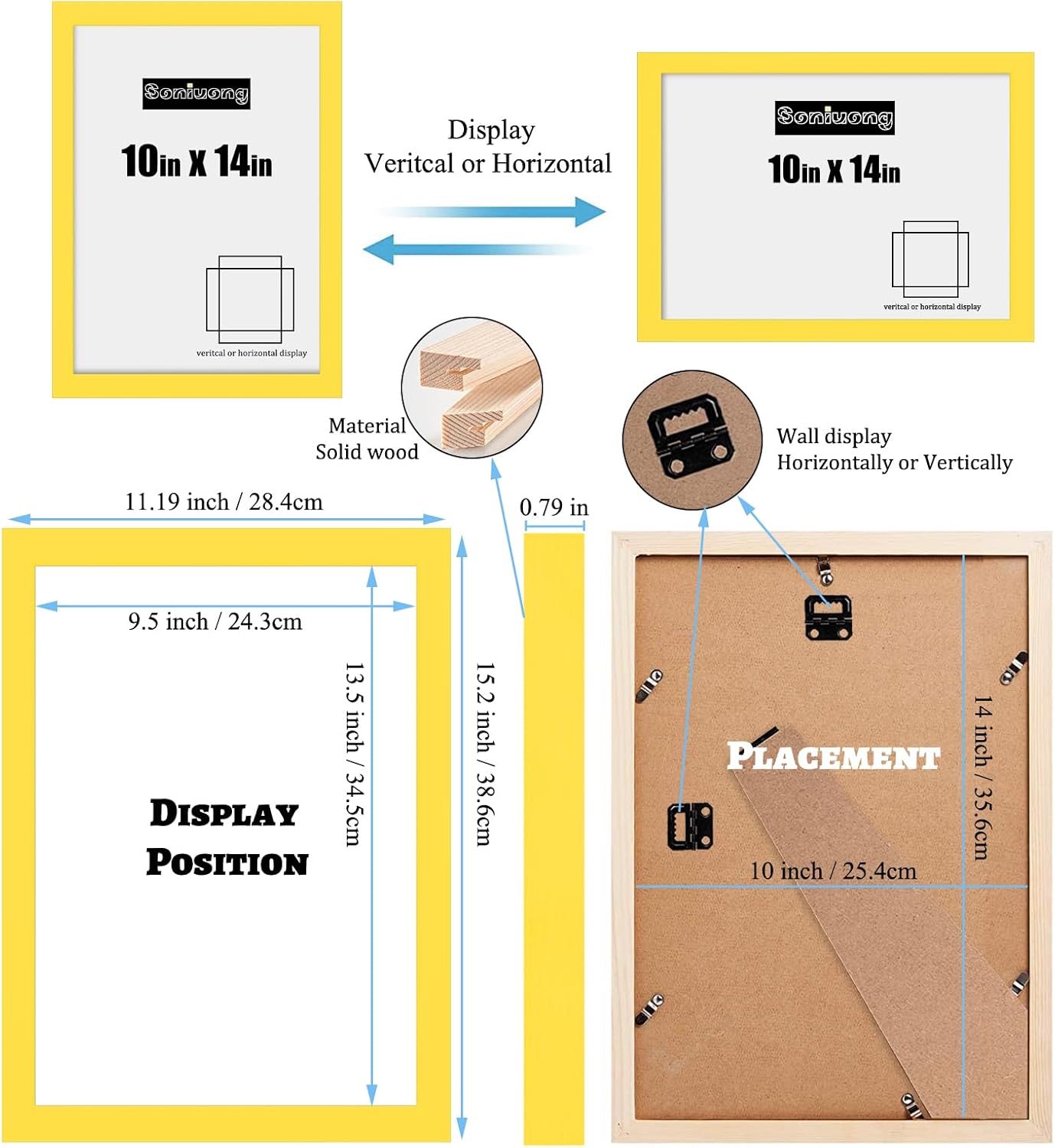 10x14 inch Wood Picture Frames for Wall Hanging,Diamond Painting Frames Rectangle Baby Scan Picture Frame for Family Walls Decoration,Anniversary,Wedding,Christmas,Halloween,Shower,Certificate (Yellow)