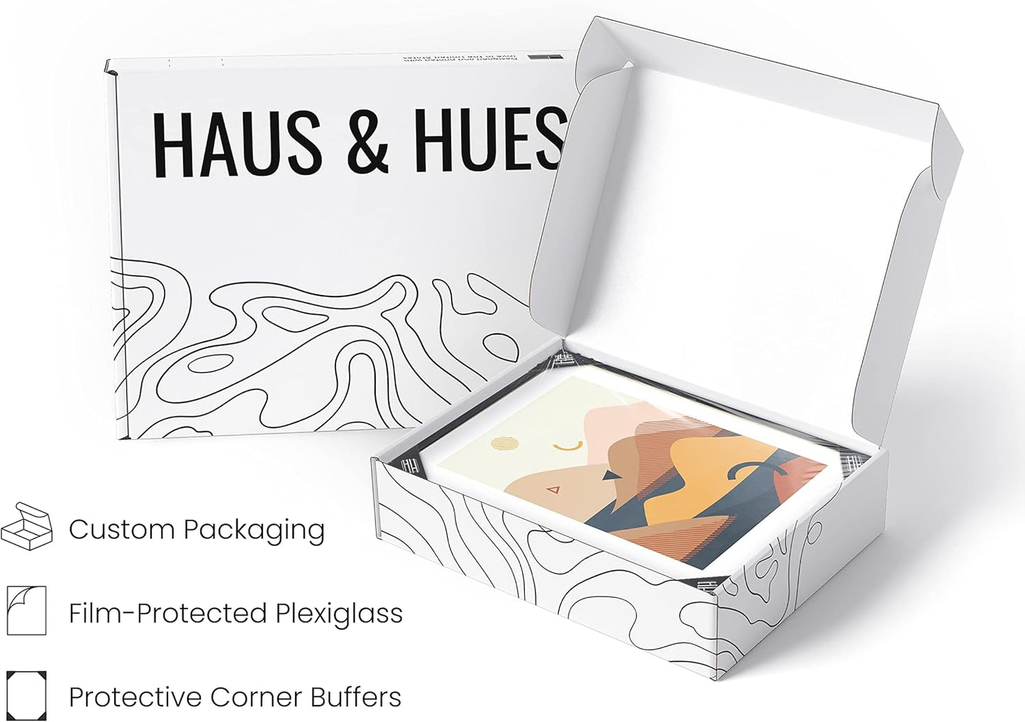 HAUS AND HUES Abstract Minimalist Landscape Wall Art – Set of 6 Modern Mountain Prints, Geometric Nature Posters, Aesthetic Minimalist Wall Decor (Black Frame, 8x10)