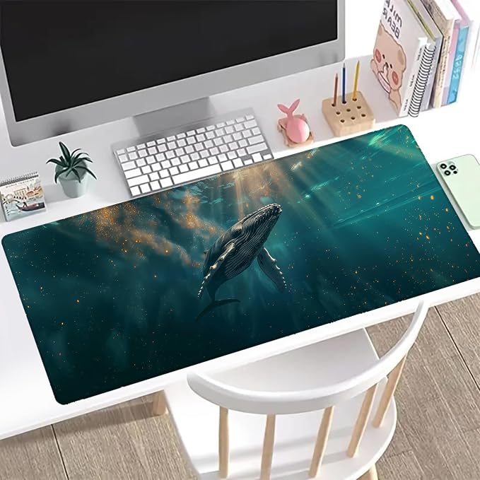 Majestic Whale Gaming Mouse Pad, Office Desk Mat, Anti-Slip Rubber Base Cool - Image 2