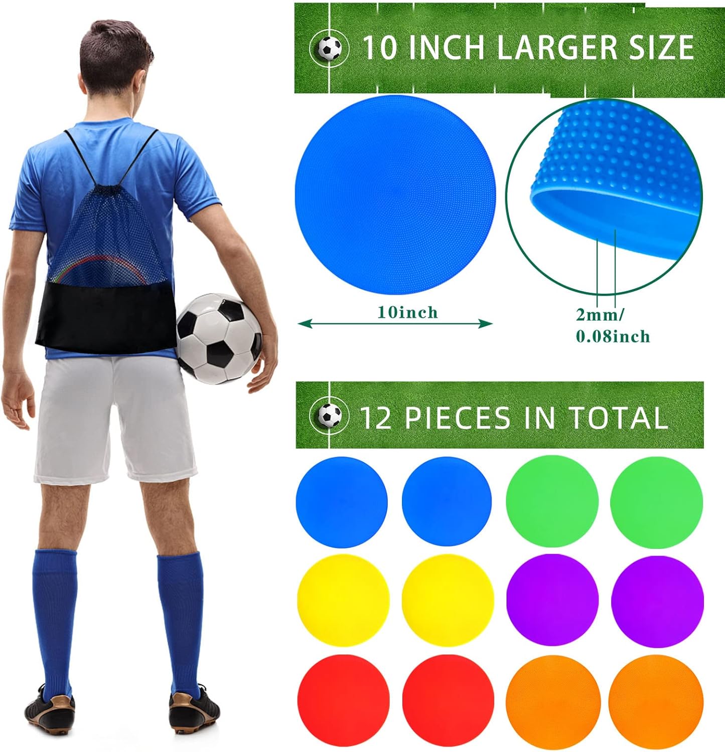 12/24Pcs Poly Spot Markers 9 inch Non-Slip Rubber Agility Training Markers Floor Dots Flat Field Cones for Football Basketball Soccer School Exercise Drills Gym Dance Practice 6 Colors