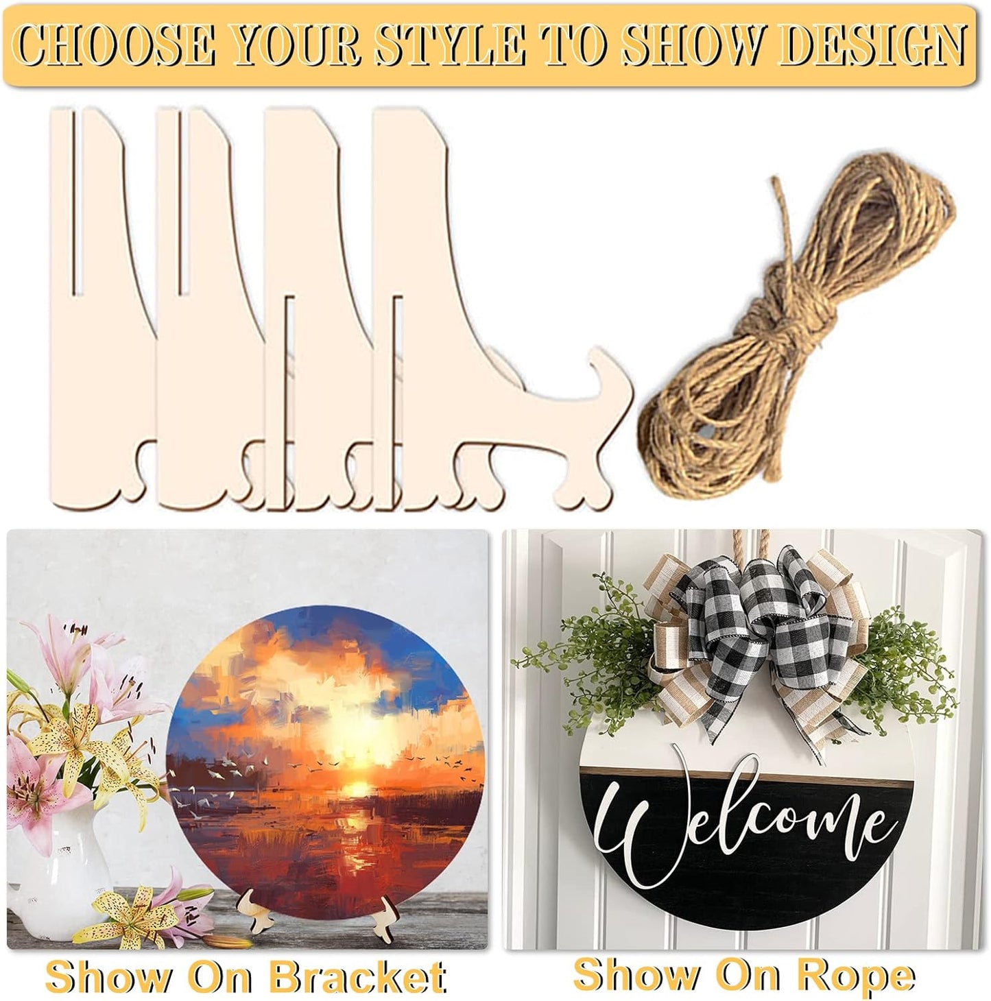 12 Inch Wood Circles for Crafts, 10Pcs Unfinished Wood Rounds with Holders for Cricut Projects, Burning, Painting, Door Hanger, DIY Wooden Crafts Holiday Christmas Thanksgiving Day Home Decor(10PCS)