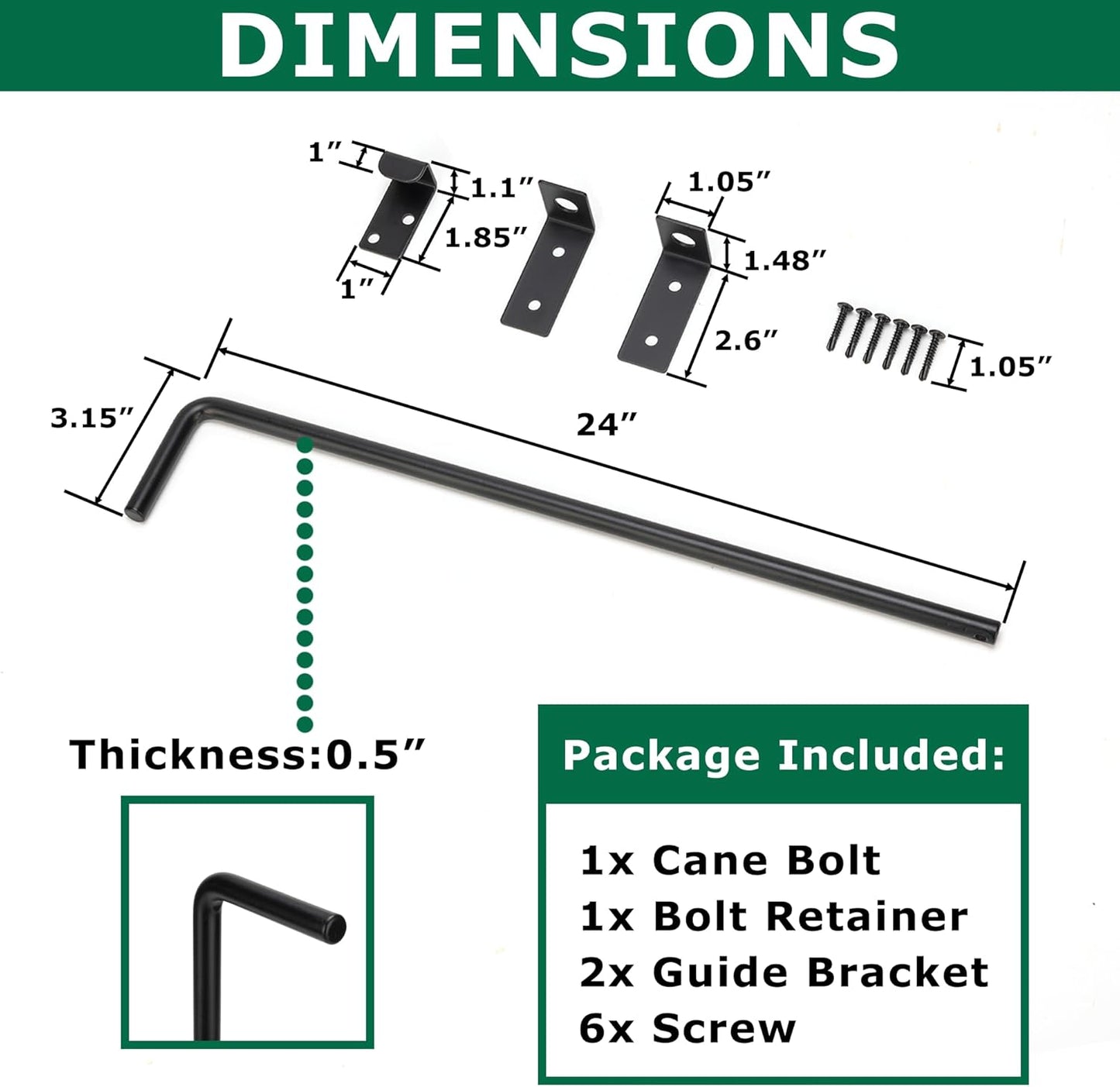 24" Heavy Duty Cane Bolt Gate Drop Rod with Upgraded Design, Square Gate Drop Rod for Wood PVC Vinyl Metal Yard Gate Latch-1 Pack