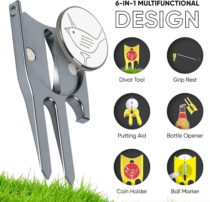 Birdicorn Golf Divot Repair Tool & Golf Ball Marker 6-in-1 Golf Divot Tool - Image 2
