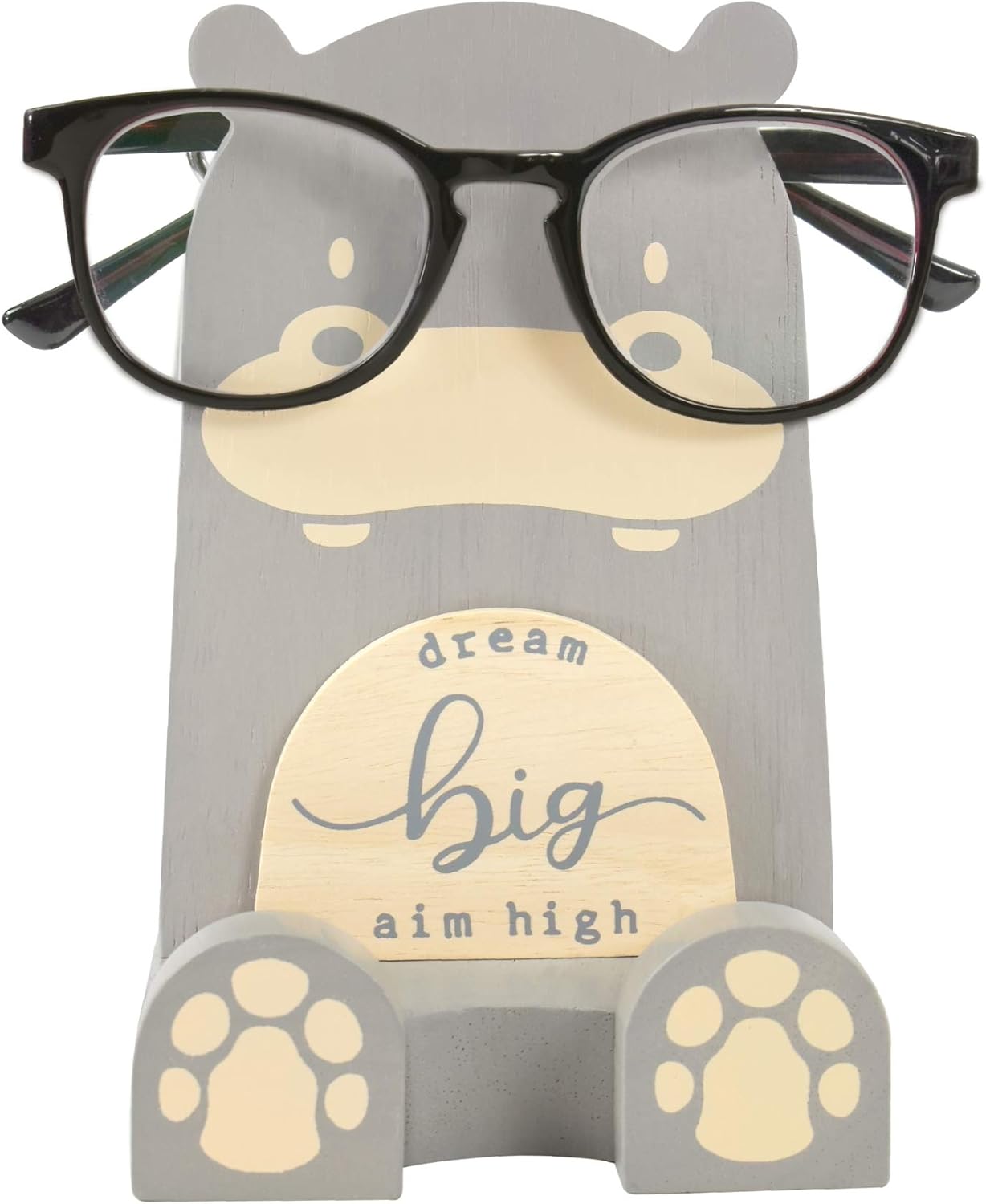 I'm Wood Multipurpose Eyeglass Phone Pen & Pencil Holder Stand Stationery Desk Box Organizer Accessories Decor Home Office Desktop Birthday Graduation Gifts “Dream Big Aim High” (Hippo)