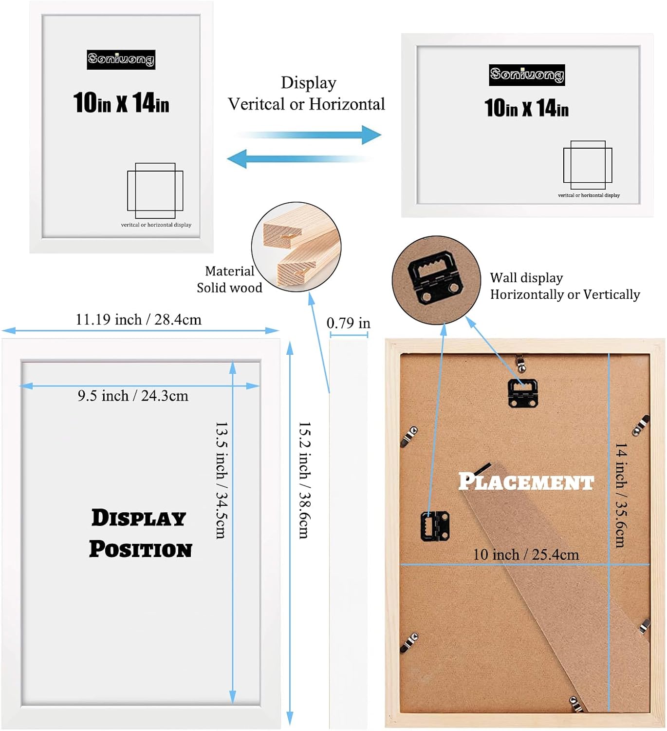 10x14 inch Wood Picture Frames for Wall Hanging,Diamond Painting Frames Rectangle Baby Scan Picture Frame for Family Walls Decoration,Anniversary,Wedding,Christmas,Halloween,Shower,Certificate (White)