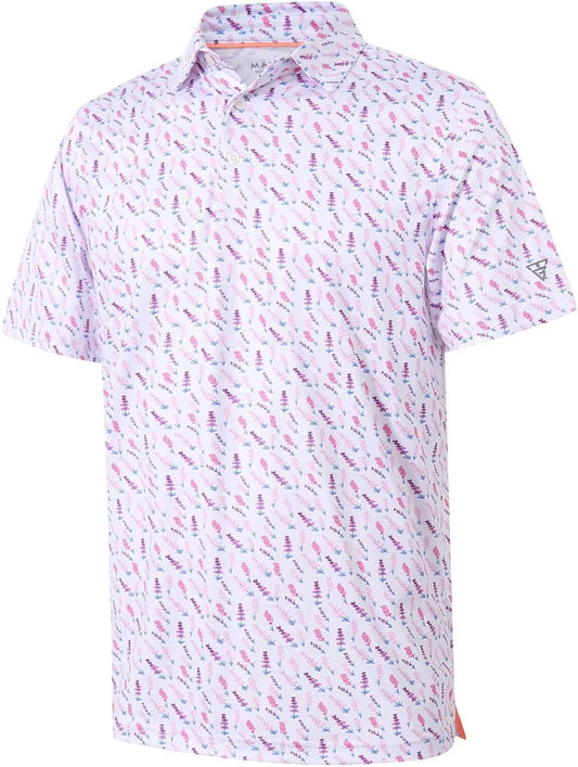 Golf Shirts for Men Dry Fit Short Sleeve Print Performance Moisture Wicking Polo Shirt