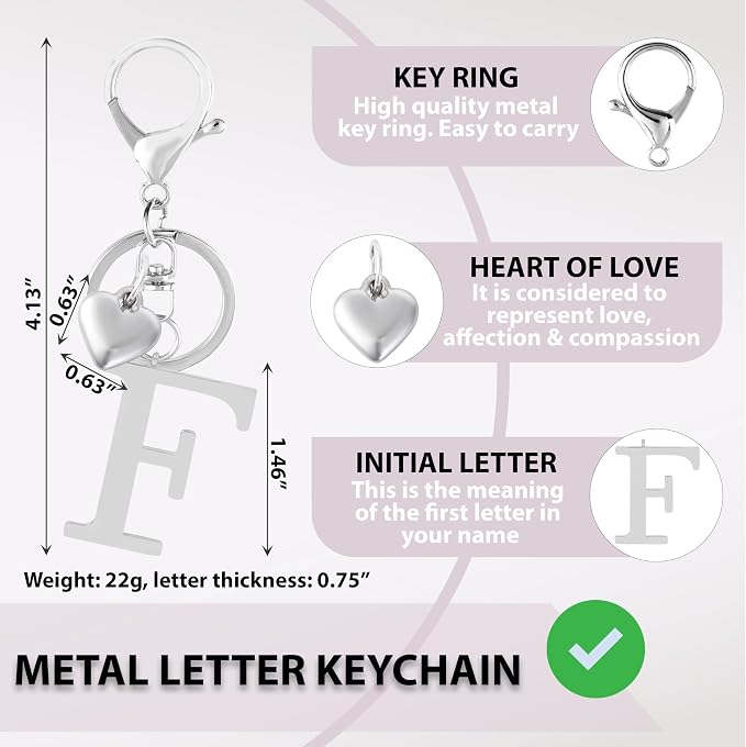 Metal Heart Alphabet Keychain for Women, Girls - Image 2