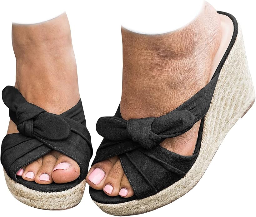 Womens Espadrilles Wedge Sandals Slides Platform Slip on Bow Knot Open Toe by Fashare