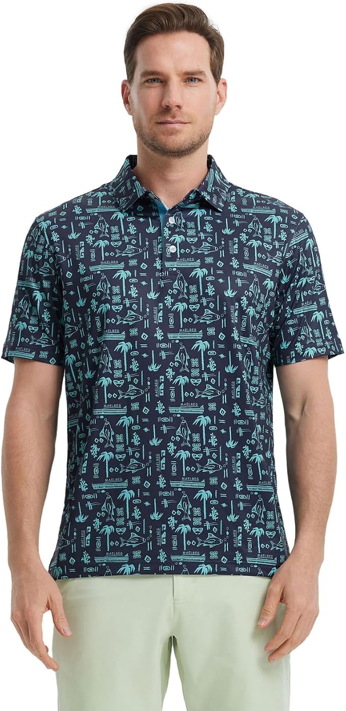 Golf Shirts for Men Dry Fit Short Sleeve Print Performance Moisture Wicking - Image 2