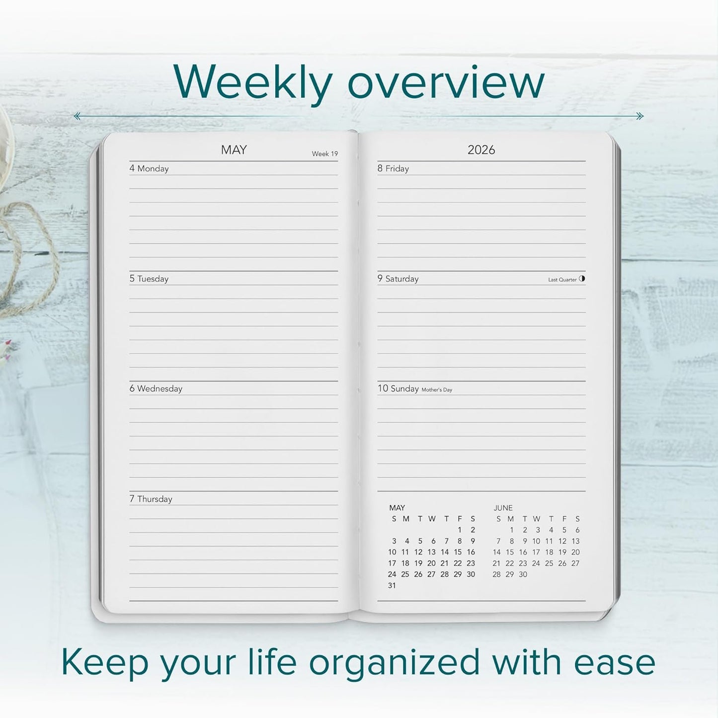 Harbor Pocket Weekly Monthly Planner 2025-2026 - Calendar Planner and Notebook, Durable Faux Leather, 192 Pages, Softcover & Book Bound - Cambridge Orchid Flower - 6 x 3.25 "