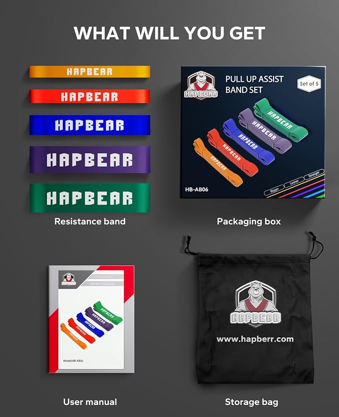 HAPBEAR Pull Up Assistance Bands Set of 5 - Image 7