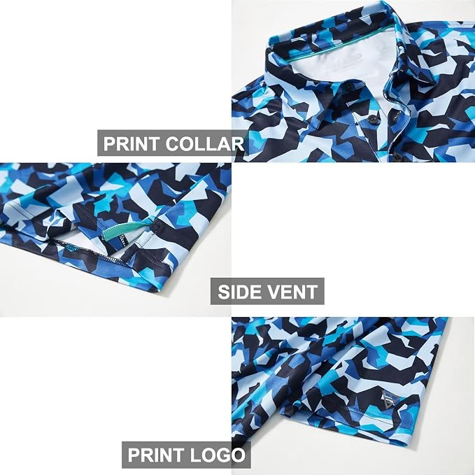 Golf Shirts for Men Dry Fit Short Sleeve Print Performance Moisture Wicking - Image 4