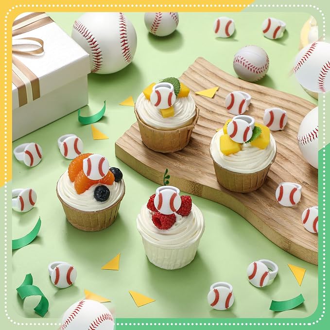Honeydak 48 Pcs Baseball Cupcake Rings Toppers Decoration Sport Ball Theme - Image 4