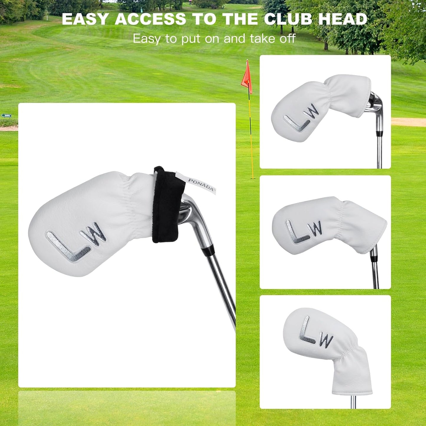 10 Pcs Iron Covers for Golf Clubs, Premium PU Leather Golf Iron Covers with Embroidered Big Numbers, Fits Most Iron Clubs and Hybrid Irons, Easy On and Off