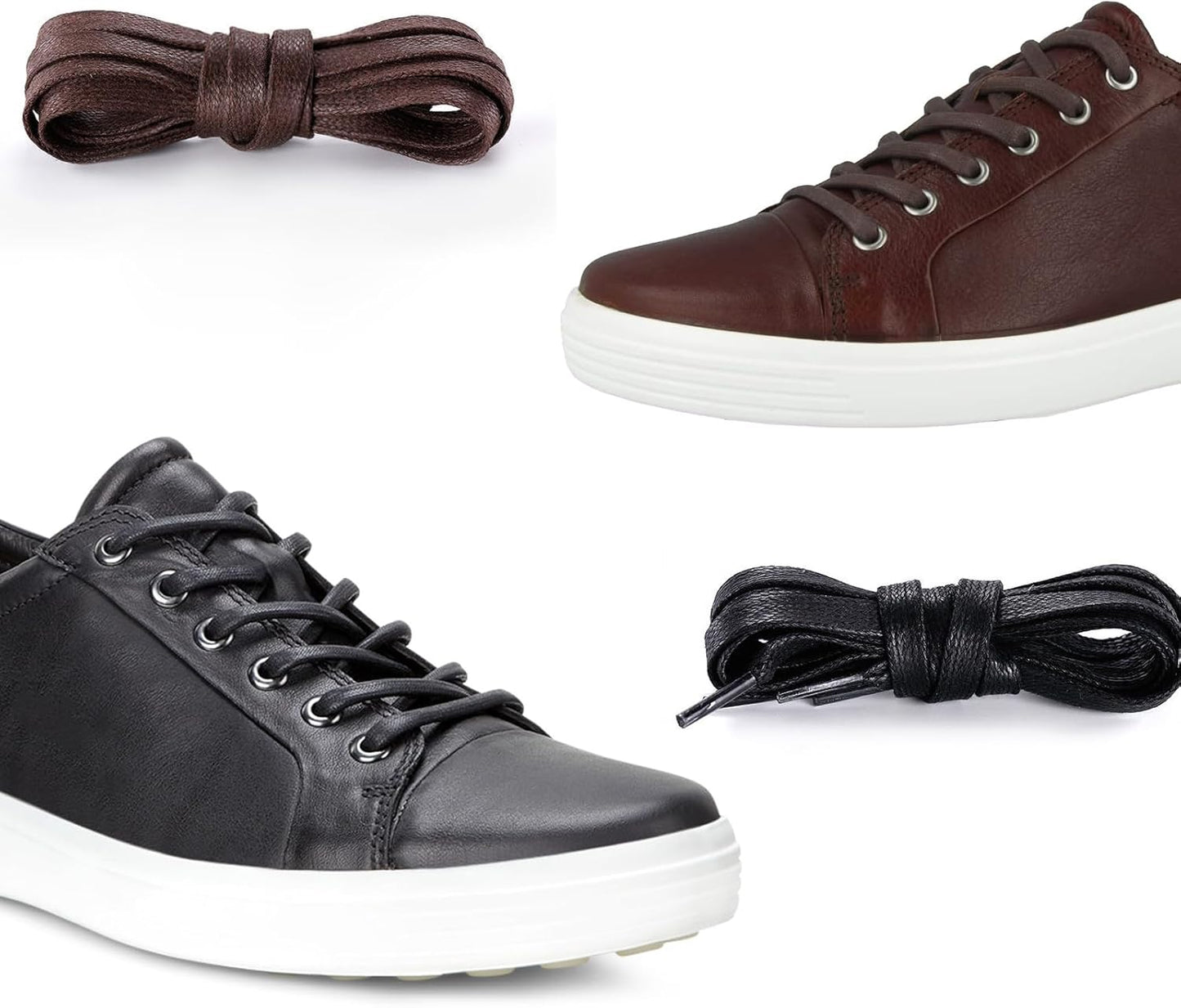 2 Pairs Waxed Flat Shoe Laces for ECCO Lace Up Leather Sneakers, 1/4"(6mm) Dress Cotton Shoelaces Replacement