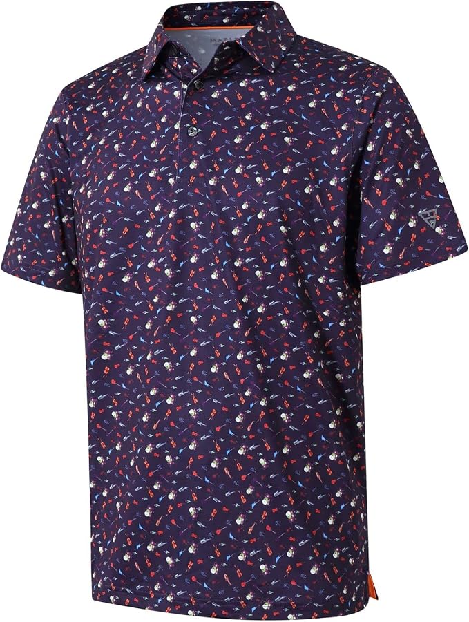 Golf Shirts for Men Dry Fit Short Sleeve Print Performance Moisture Wicking by MAELREG
